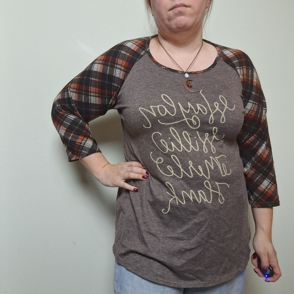 Southern Stitch Country Music Outlaw Waylon Willie Merle Hank Raglan Plaid Top